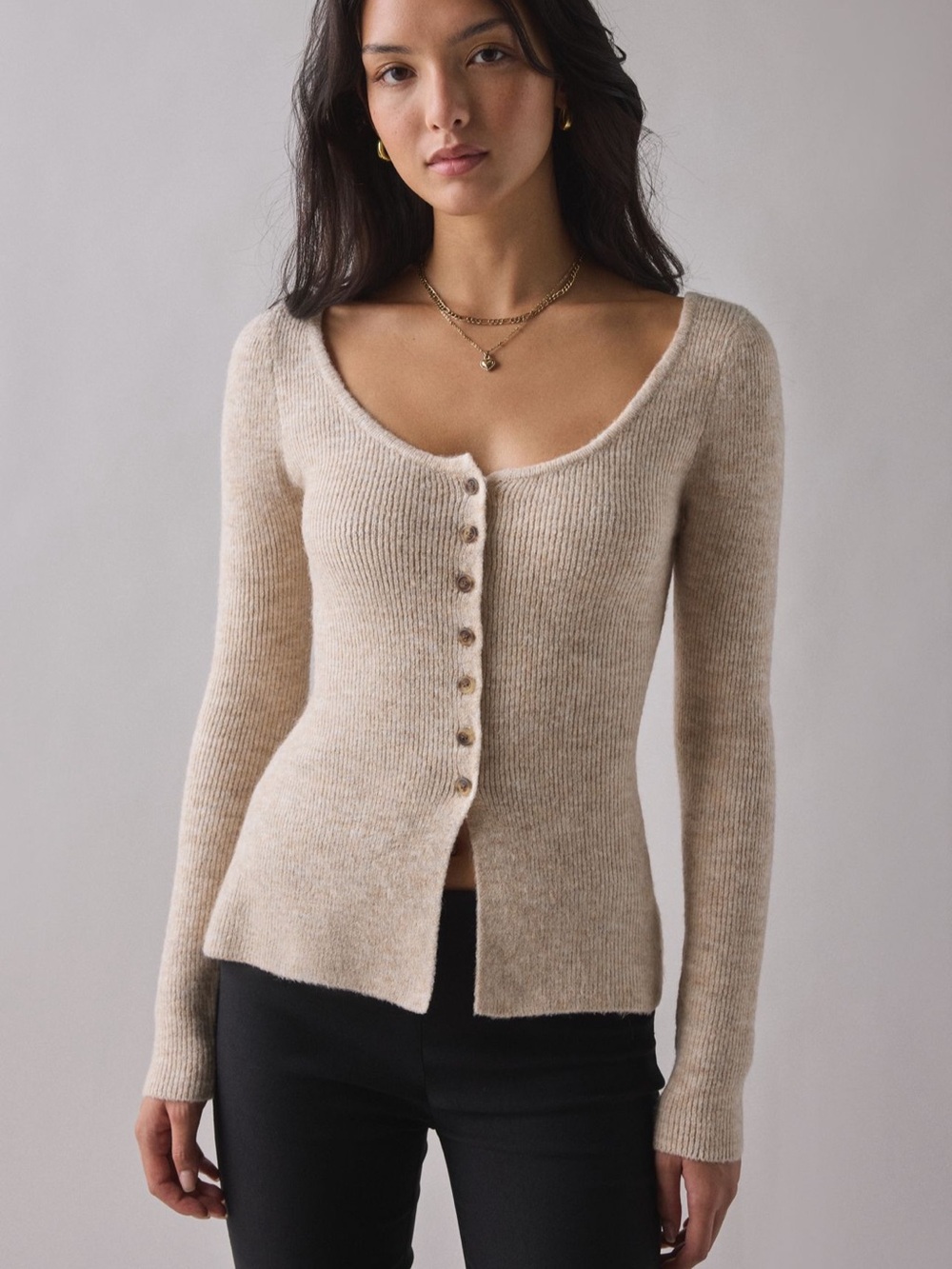 NWT Urban Outfitters Kimchi Blue Frankie Scoop Neck Flyaway Cardigan Tan M